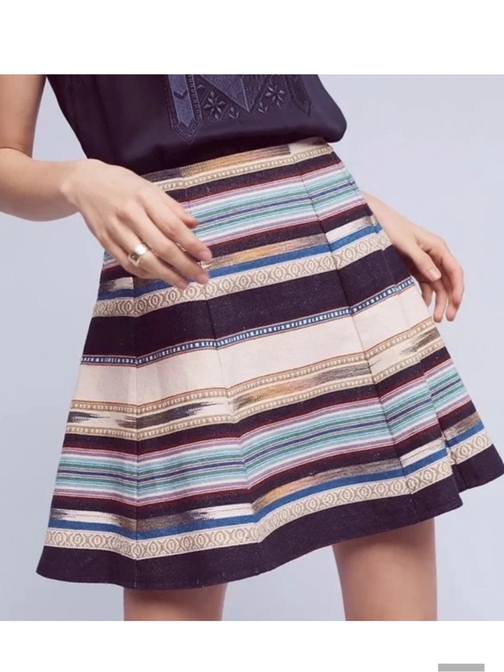 Anthropologie Chloe Oliver Striped Skater Skirt Boho Southwestern Size 6